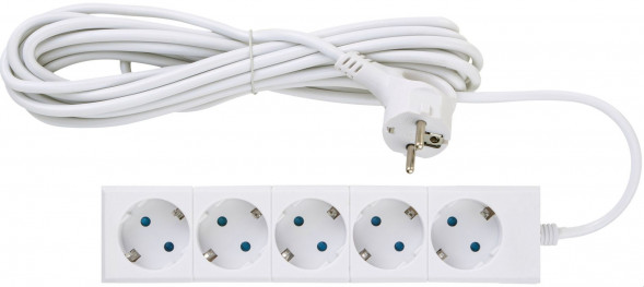 Удлинитель с заземлением DUWI 32061 6 Supraline 5гн. 5м. Белый