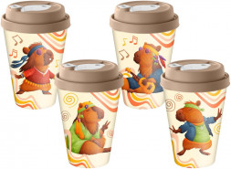 HOMVER Капибары с крышкой 420мл с декором с клапаном (бежевый) 223107027/01