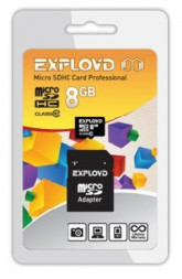Карта памяти EXPLOYD MicroSDHC 8GB Class10 + адаптер SD