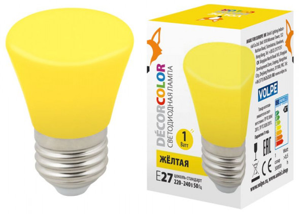 ЭЛЕКТРИКА VOLPE (UL-00005641) LED-D45-1W/YELLOW/E27/FR/С BELL