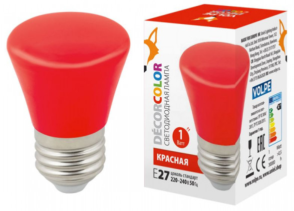 ЭЛЕКТРИКА VOLPE (UL-00005638) LED-D45-1W/RED/E27/FR/С BELL