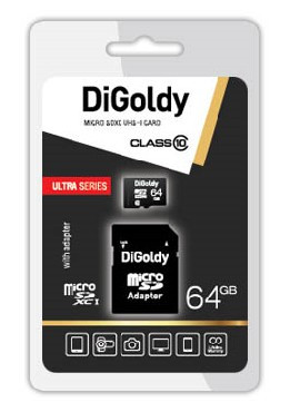 Карта памяти DIGOLDY MicroSDXC 64GB Class10 UHS-1 + адаптер SD
