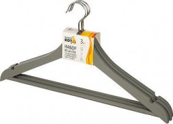 РЫЖИЙ КОТ Набор вешалок пластиковых c выемками с покрытием soft-touch, цвет серый, 3 шт (107880)