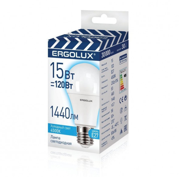 Лампочка светодиодная ERGOLUX (13638) LED-A60-15W-E27-4K