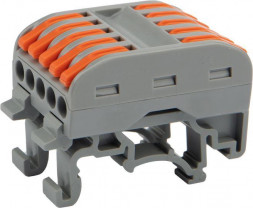 Клемма REXANT (07-5236-04) Клемма СМК 222-425D проходная 5-полюсная, с креплением на DIN-рейку (0,08-4 мм ), серая (4 шт./уп.)