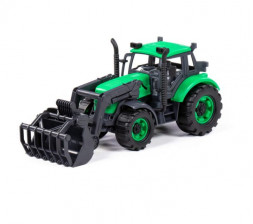 Игрушка ПОЛЕСЬЕ Погрузчик &quot;Прогресс&quot; сельскохозяйственный инерционный (зелёный) (в лотке) 94599