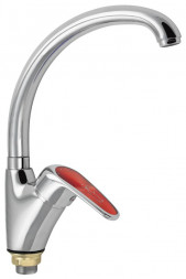 Смеситель для кухни RUSSIA-MOSCOW 2654 Смеситель кухонный боковой с красной ручкой