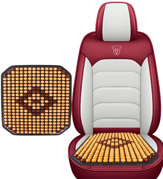 Накидка на сидение NOVA BRIGHT (коврик) массажная деревянная, бежевая с рисунком, противоскользящая основа 48144