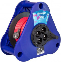 Удлинитель КОСМОС YKTKsm30m-4g(2.5) (катушка-треуг) 16А 3500Вт 4 гн - 30 м , Красный