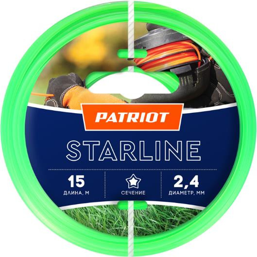 Леска PATRIOT 805201061 D 2,4 мм L 15 м (звезда, зеленая) Леска Standart для триммеров