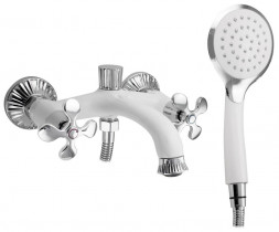 Смеситель для ванны GFMARK 5910 Смеситель в ванную короткий нос металлокерамика ручка крест комбинированный с белой эмал