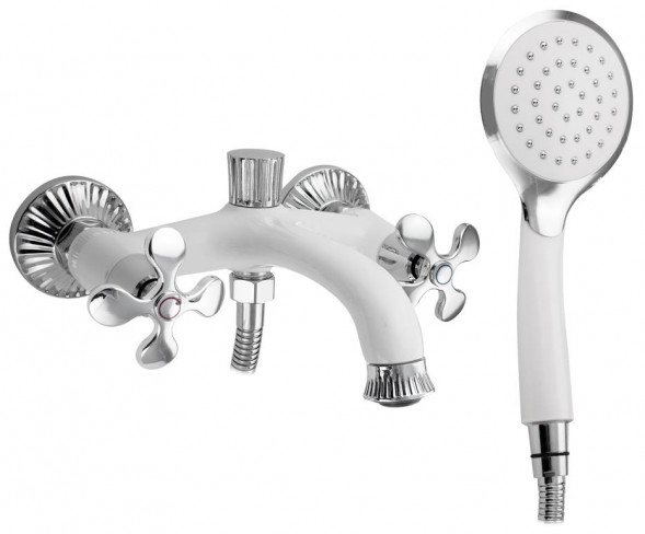 Смеситель для ванны GFMARK 5910 Смеситель в ванную короткий нос металлокерамика ручка крест комбинированный с белой эмал