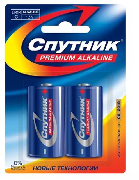 Элементы питания СПУТНИК LR14/2B PREMIUM ALKALINE