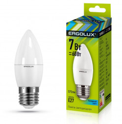 Лампочка светодиодная ERGOLUX LED-C35-7W-E27-4K (Эл.лампа светодиодная Свеча 7Вт E27 4500K 172-265В)