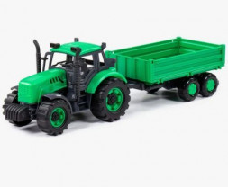 Игрушка ПОЛЕСЬЕ Трактор &quot;Прогресс&quot; с бортовым прицепом инерционный (зелёный) (в лотке) 94605