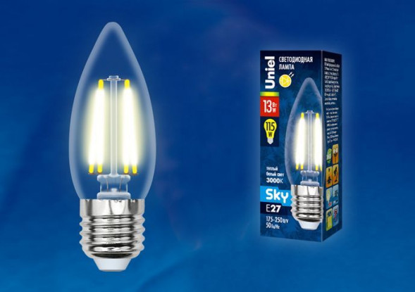 Лампочки светодиодные UNIEL (UL-00005901) LED-C35-13W/3000K/E27/CL PLS02WH