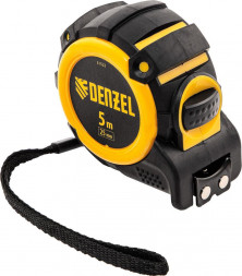 Рулетка DENZEL Рулетка 5м х 25мм, автоматич. фиксац., нейлон. покрытие, магнит. зацеп, двухстор. разметка 31522
