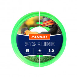 Леска PATRIOT 805201066 D 3,0 мм L 15 м (звезда, зеленая) Леска Standart для триммеров