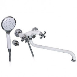 Смеситель для ванны GFMARK 5970 Смеситель в ванную длинный нос металлокерамика ручка крест комбинированный с белой эмаль