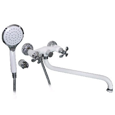 Смеситель для ванны GFMARK 5970 Смеситель в ванную длинный нос металлокерамика ручка крест комбинированный с белой эмаль