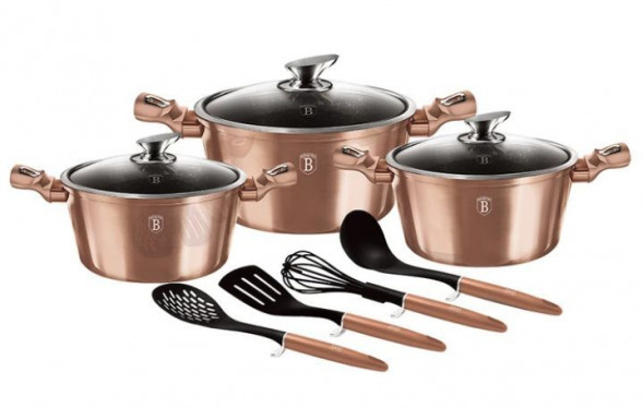 Набор из нержавеющей стали BERLINGER HAUS BH-6151 Rosegold Line Набор посуды 10 пр