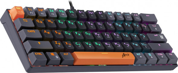 Клавиатура DEFENDER (45002) Apex GK-002 RU,3цв/серый,радуж,61к,крас.св серый
