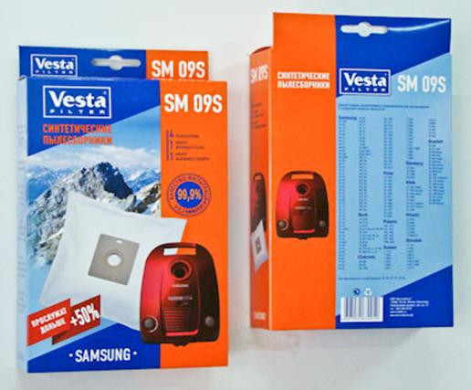 Пылесборники VESTA FILTER SM 09S синтетика комл. 4шт.+2 фильтра