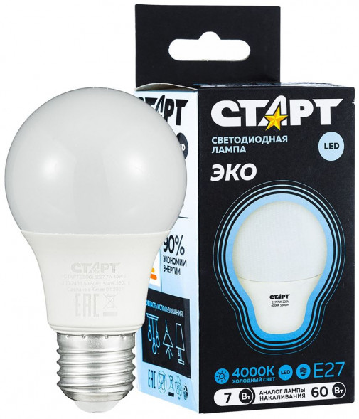 Лампа СТАРТ LEDGLSE27 7W 40 WS