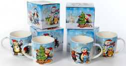 Кружка OLAFF 223-08008 ПИНГВИНЫ, 380мл, микс 4 декора, подарочная упаковка 55621