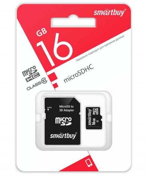 Карта памяти SMARTBUY (SB16GBSDCL10-01LE) MicroSDHC16GB Class10 LE + адаптер