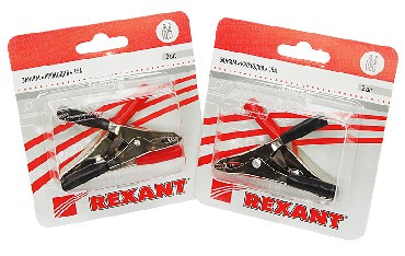 Зажим REXANT (16-0013-02) зажим крокодил 15А длина 75мм 2шт БЛИСТЕР