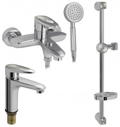 Набор смесителей в ванную комнату RUSSIA-MOSCOW 2175 НАБОР смеситель в ванную+на раковину+душевая стойка с сатеновой ручкой с УЗОРОМ