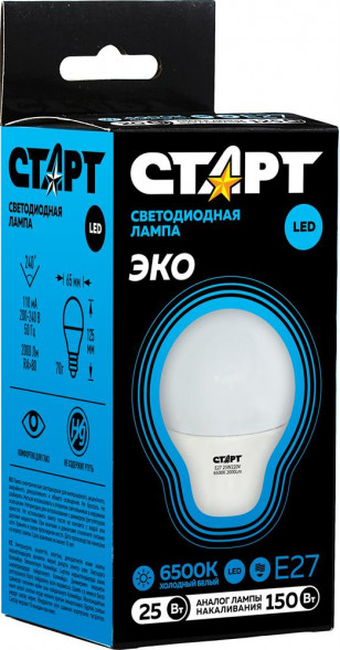 Светодиодная лампа СТАРТ (464) LEDGLSE27 25W 65 WS 10/101 черный