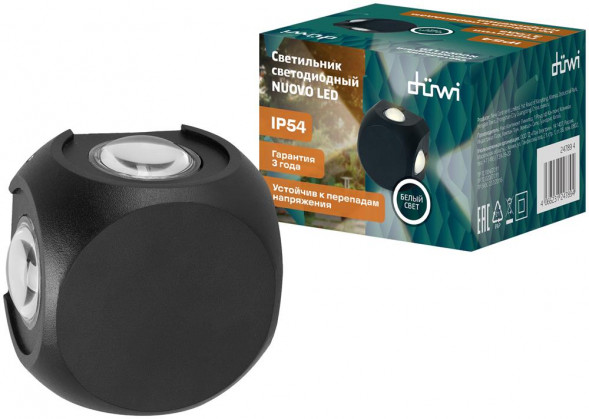 Светильник настенный накладной DUWI 24789 4 NUOVO LED 4Вт 4200К термостойкий пластик черный