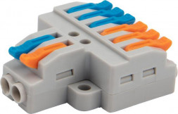 Клемма REXANT (07-5234-05) Клемма СМК 2х3 проходная разветвительная 2 полюса, с монтажной площадкой (1 ввод, 3 вывода на полюс), (5 шт./уп.)