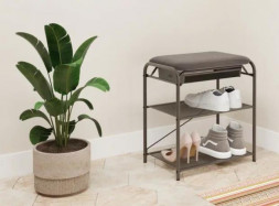 Подставка для обуви ЗМИ Подставка для обуви Гранада 13В_НБК с сиденьем и ящиком, ткань нубук (Графит) ПДОГ13ВНБК ГР