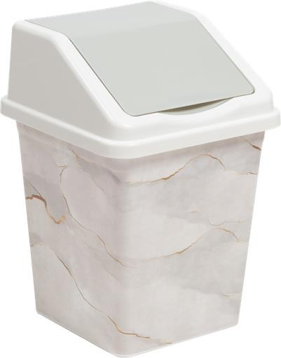 Ведро для мусора VIOLET с подвижной крышкой 10л квадратное с декором "Белый Мрамор" 941056
