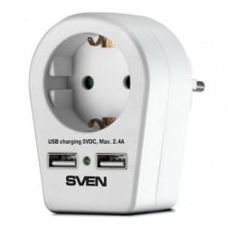 Сетевой фильтр SVEN SF-S1U (16A,1 евро розетка,2 USB) белый, блистер