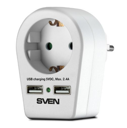 Сетевой фильтр SVEN SF-S1U (16A,1 евро розетка,2 USB) белый, блистер