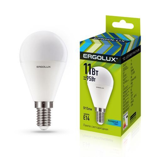 Лампочка светодиодная ERGOLUX (13628) LED-G45-11W-E14-4K (Эл.лампа светодиодная Шар 11Вт E14 4500K 172-265В)