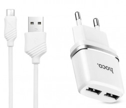 Сетевое зарядное устройство HOCO (6957531047773) C12 2USB 2.4A MICRO USB 1м белый