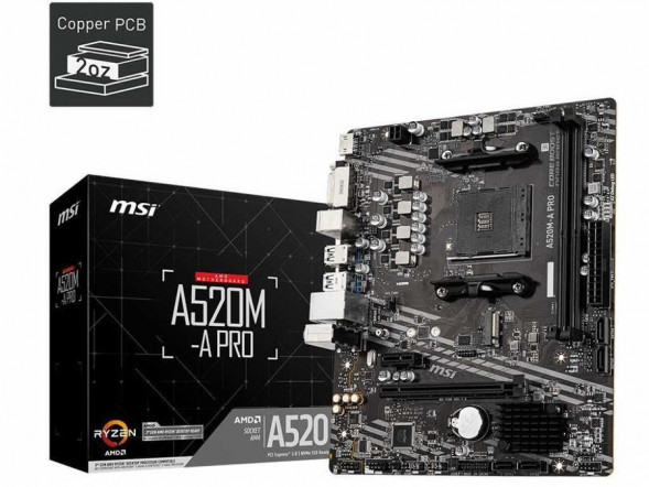 Материнская плата MSI A520M-A PRO, SocketAM4, AMD A520, mATX, Ret