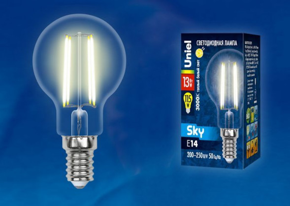 Лампочки светодиодные UNIEL (UL-00005905) LED-G45-13W/3000K/E14/CL PLS02WH