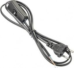 Шнур ECOLA LT5RSCELT base Шнур 2м (1.5м+0.5м) с выключателем и плоской вилкой Черный сечение 0.5mm 2.5А 230V черный