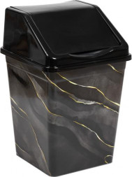 Ведро для мусора VIOLET с подвижной крышкой 10л квадратное с декором "Черный Мрамор" 941057