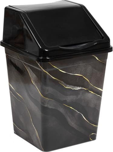 Ведро для мусора VIOLET с подвижной крышкой 10л квадратное с декором "Черный Мрамор" 941057