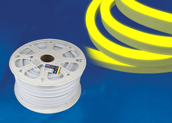 Светодиодная лента UNIEL ULS-N21-2835-120LED/m-8mm-IP67-220V-8W/m-50M-YELLOW бобина