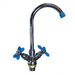 Смеситель для кухни СЕРП и МОЛОТ 3806 Смеситель кухонный с голубыми вставками металлокерамика