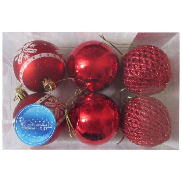 Шары и украшения ВОЛШЕБНАЯ СТРАНА Набор шаров SYCB17-013 6шт. 6см красный 003422