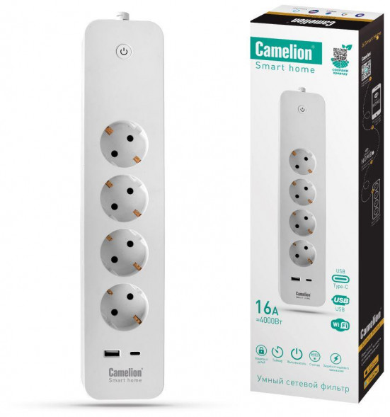 Сетевой фильтр CAMELION (14800) Smart Home SZD/SH/4х1,5/WIFI